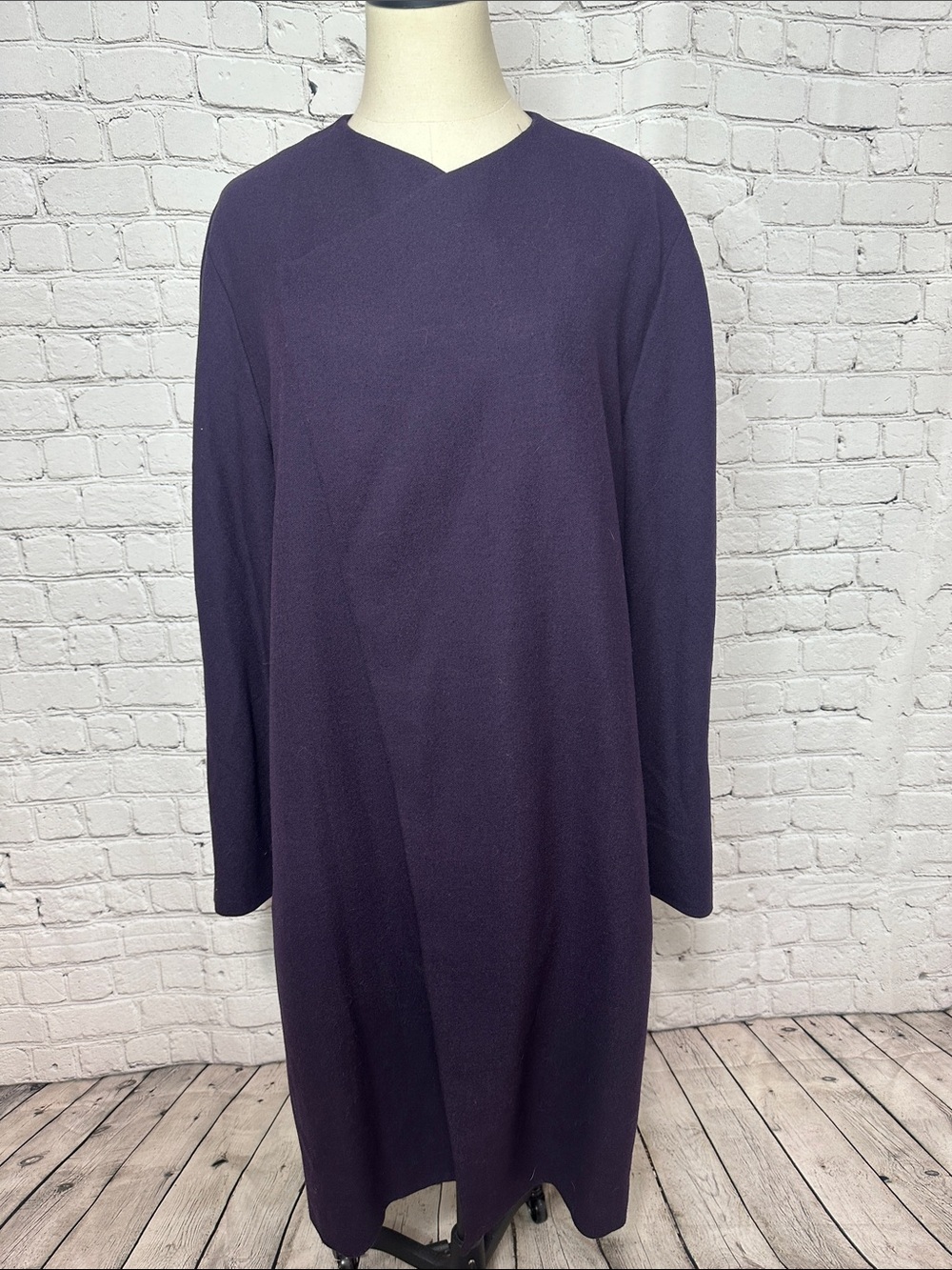 Elie Tahari XL Plum Purple Wool Blend Longline Collarless Blazer Jacket